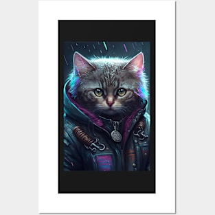 Cool portrait of a Cyber Future Cat Posters and Art